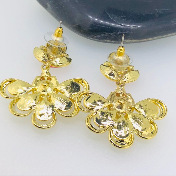 Pink Ivory Gold Clutter Teardrop Earrings - Picture 10 of 10